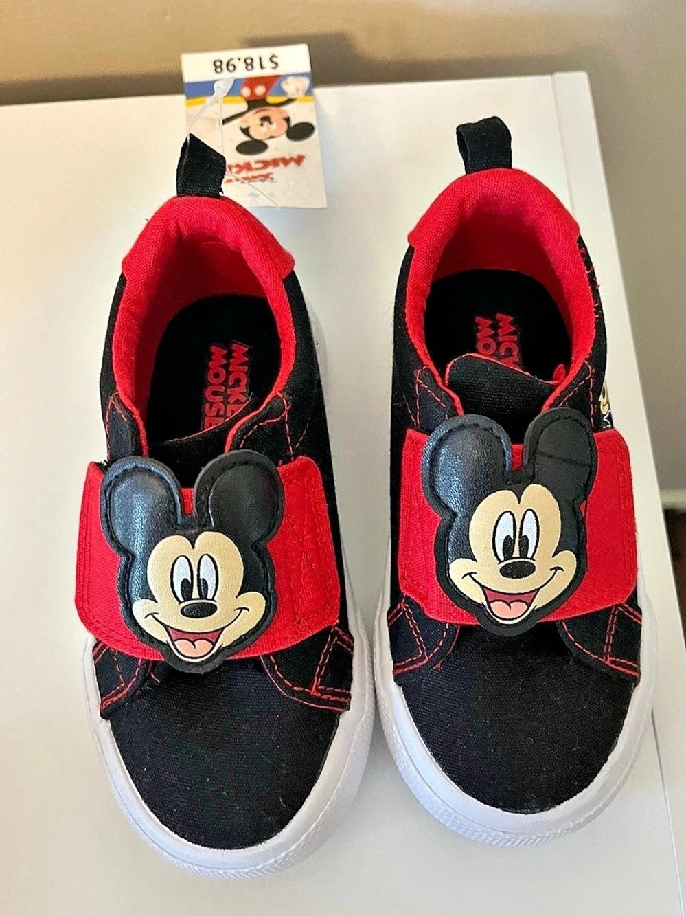 Disney Junior Mickey Mouse velcro sneakers Black & Red US 7 NWT